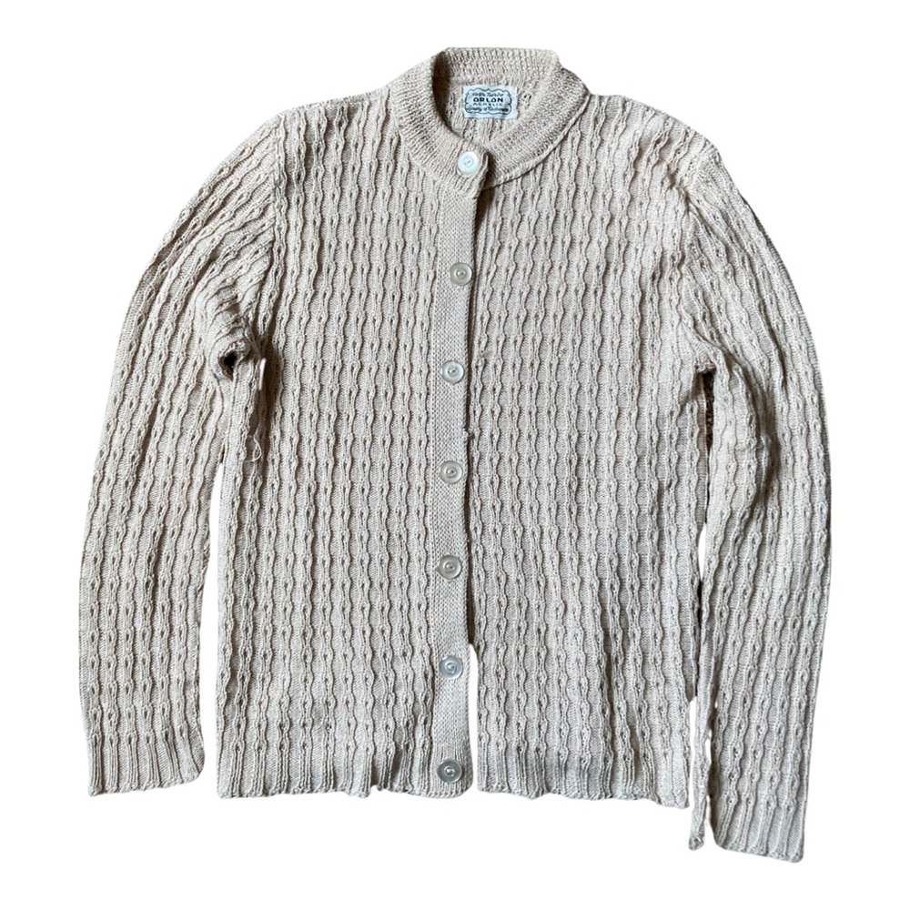 Vintage Orlon acrylic 70’s button up sweater womens cream beige
